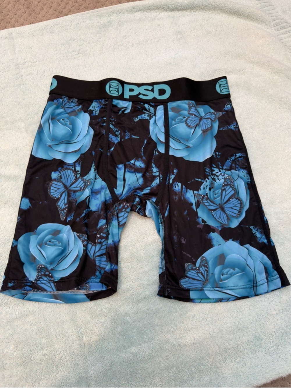 NEW PSD Black Compression Shorts with Blue Rose & Butterfly Print size medium
